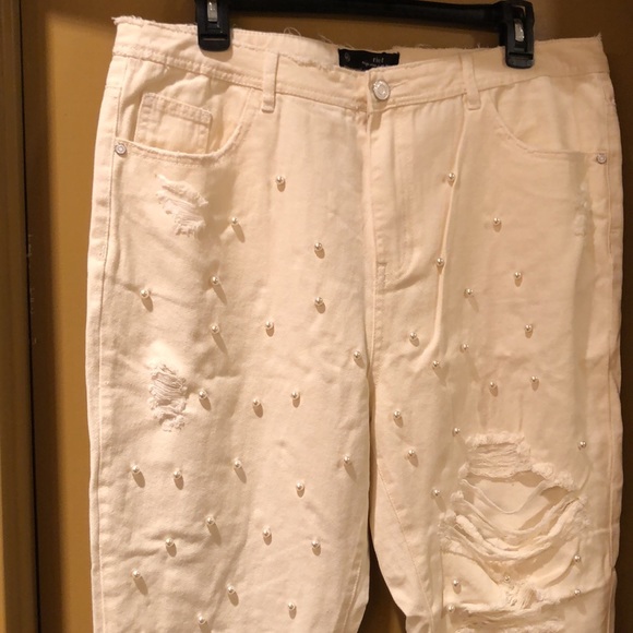 Missguided white pearl high waist mom jeans 12 - Picture 2 of 5